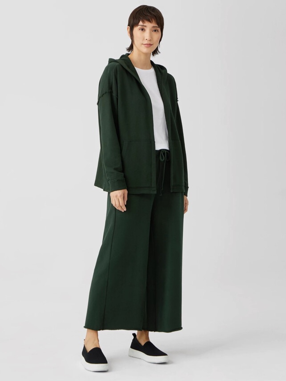 Eileen Fisher 100% Organic Cotton French Terry Hooded Jacket Size XL Chic Cozy